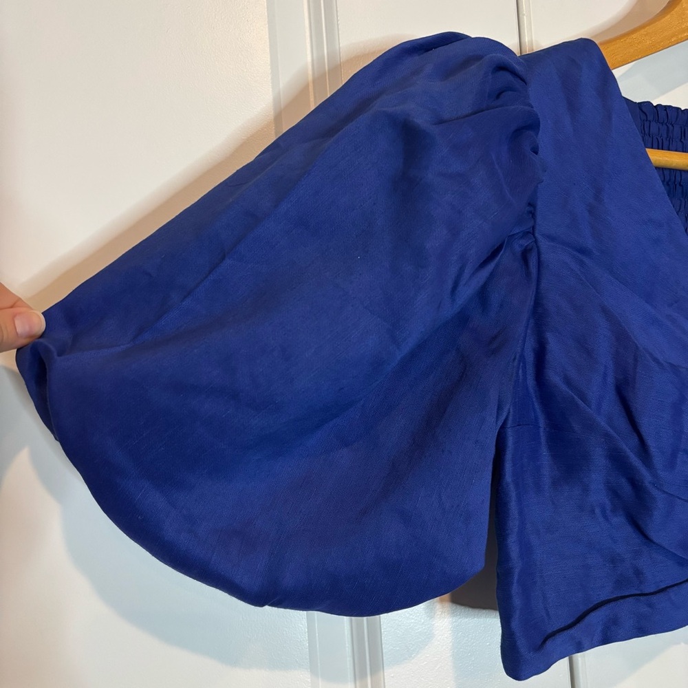 NWT Aje Reverb Puff Sleeve Twist Front Crop Top Button Back Cobalt Blue 4 - Picture 3 of 9